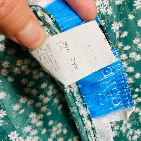 Vintage Princess Kaiulani Hawaii Maxi Green/White Lace Floral Dress Size 14 - Picture 8 of 10